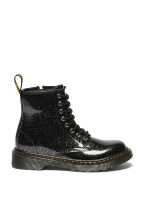 1460 J leren veterboots zwart/zilver glitter