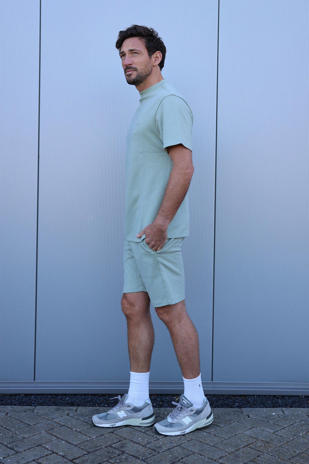 Kultivate regular fit sweatshort grijsgroen