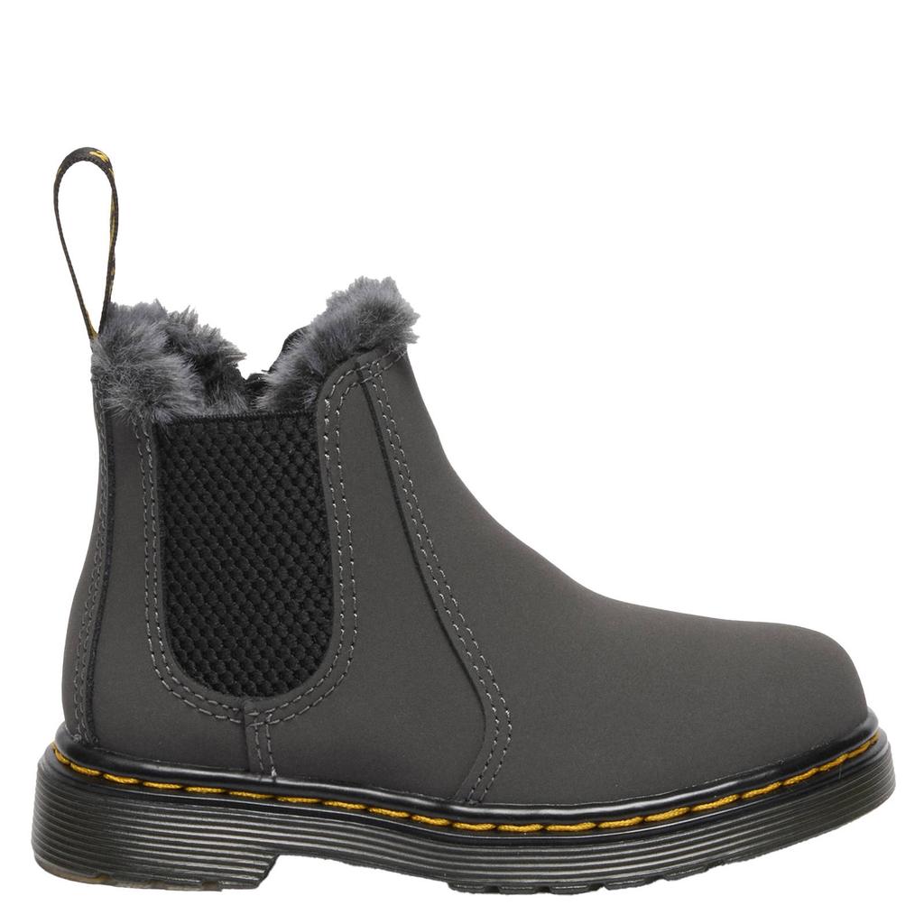 Donkergrijs en zwarte jongens en meisjes Dr. Martens 2976 Leonore gevoerde suède enkelboots Gunmetal Soho Buck kleuter met ritssluiting