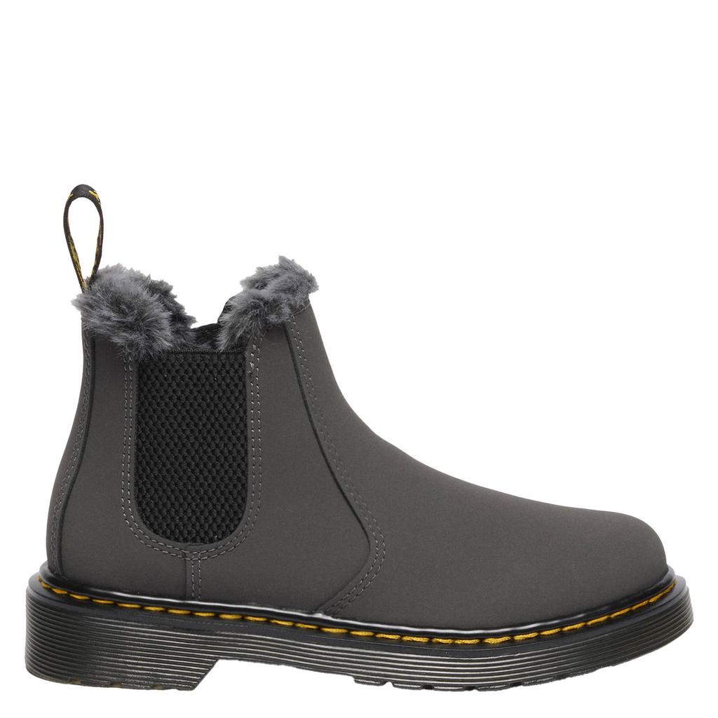 Donkergrijs en zwarte jongens en meisjes Dr. Martens 2976 Leonore gevoerde suède enkelboots Gunmetal Soho Buck schoolkind met ritssluiting
