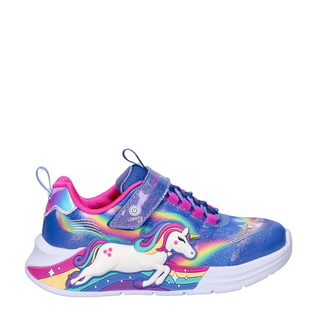 Blauw en multikleurige meisjes Skechers Unicorn Chaser sneakers van textiel en imitatieleer met klittenband
