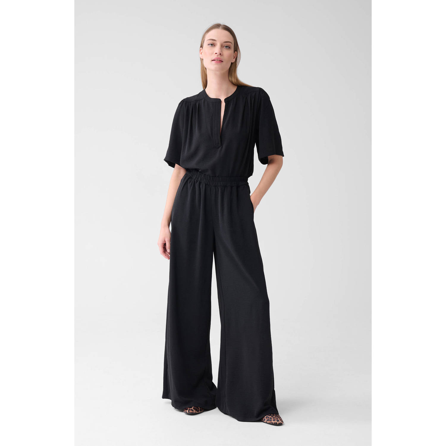 Shoeby wide leg high waist broek zwart