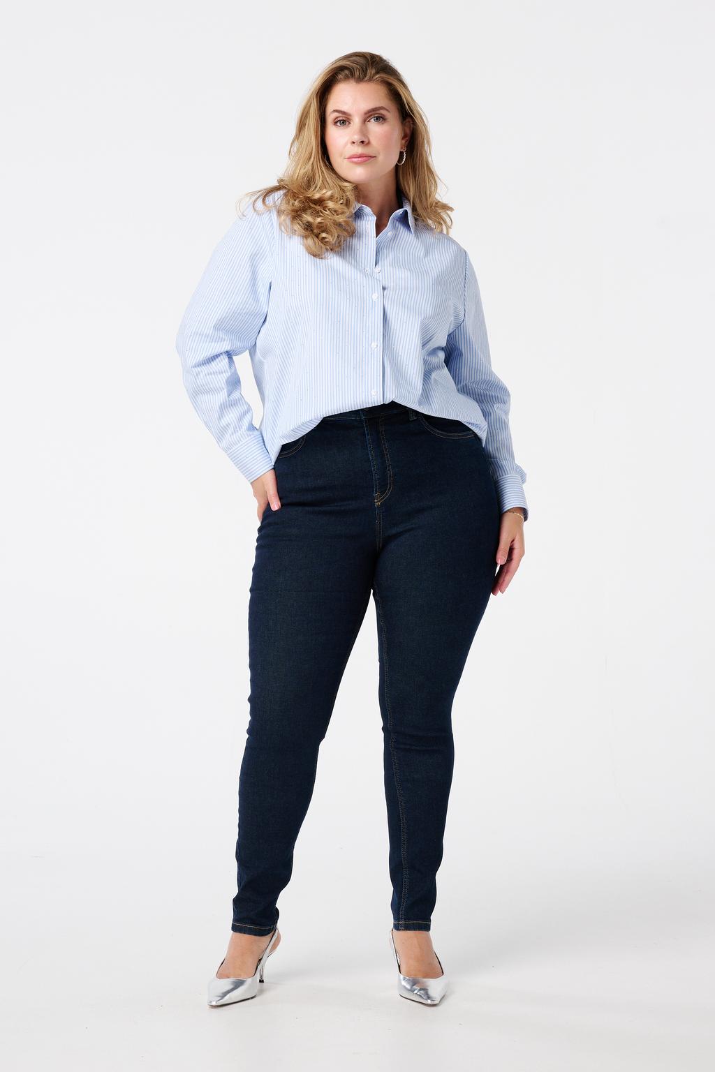Dark blue denim dames MS Mode high waist skinny jeans dark blue van denim met rits- en knoopsluiting en effen