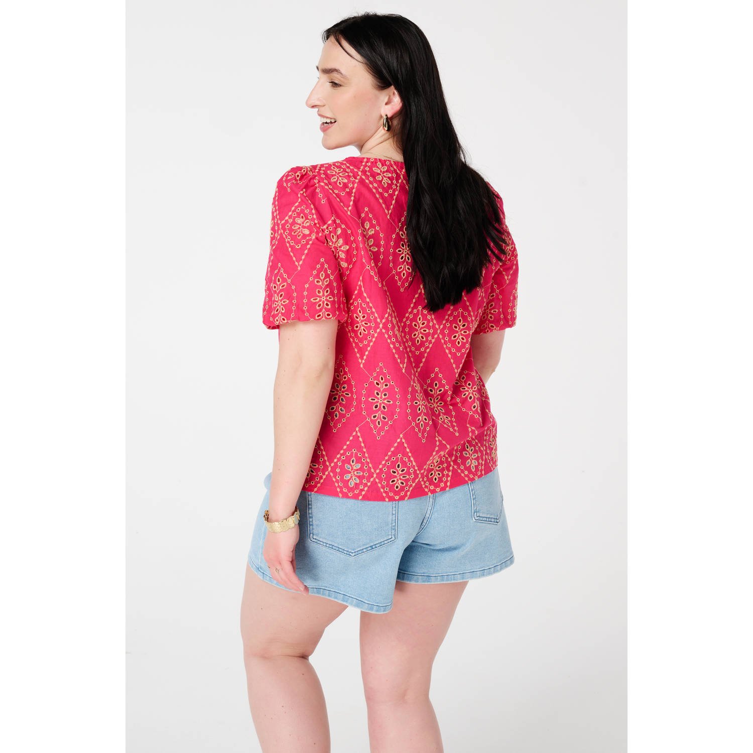 MS Mode blouse fuchsia broderie