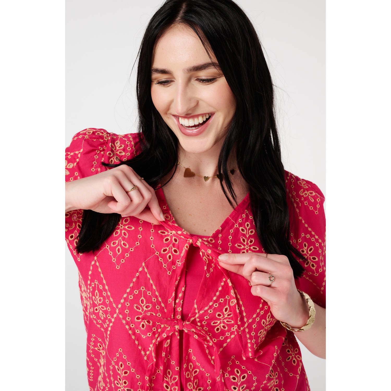 MS Mode blouse fuchsia broderie