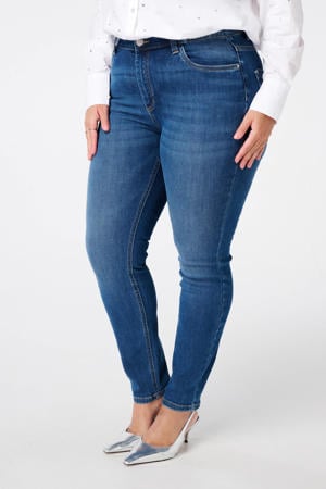 high waist slim fit jeans dark blue denim