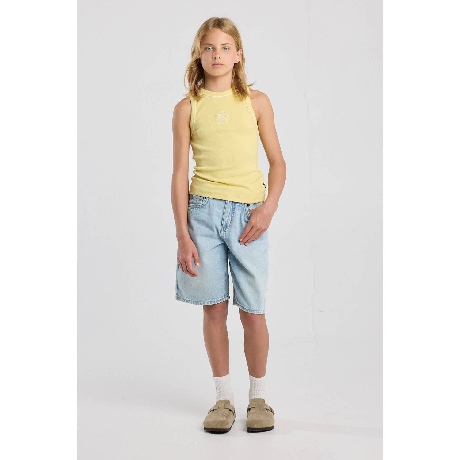 America Today singlet lichtgeel rib gebreid