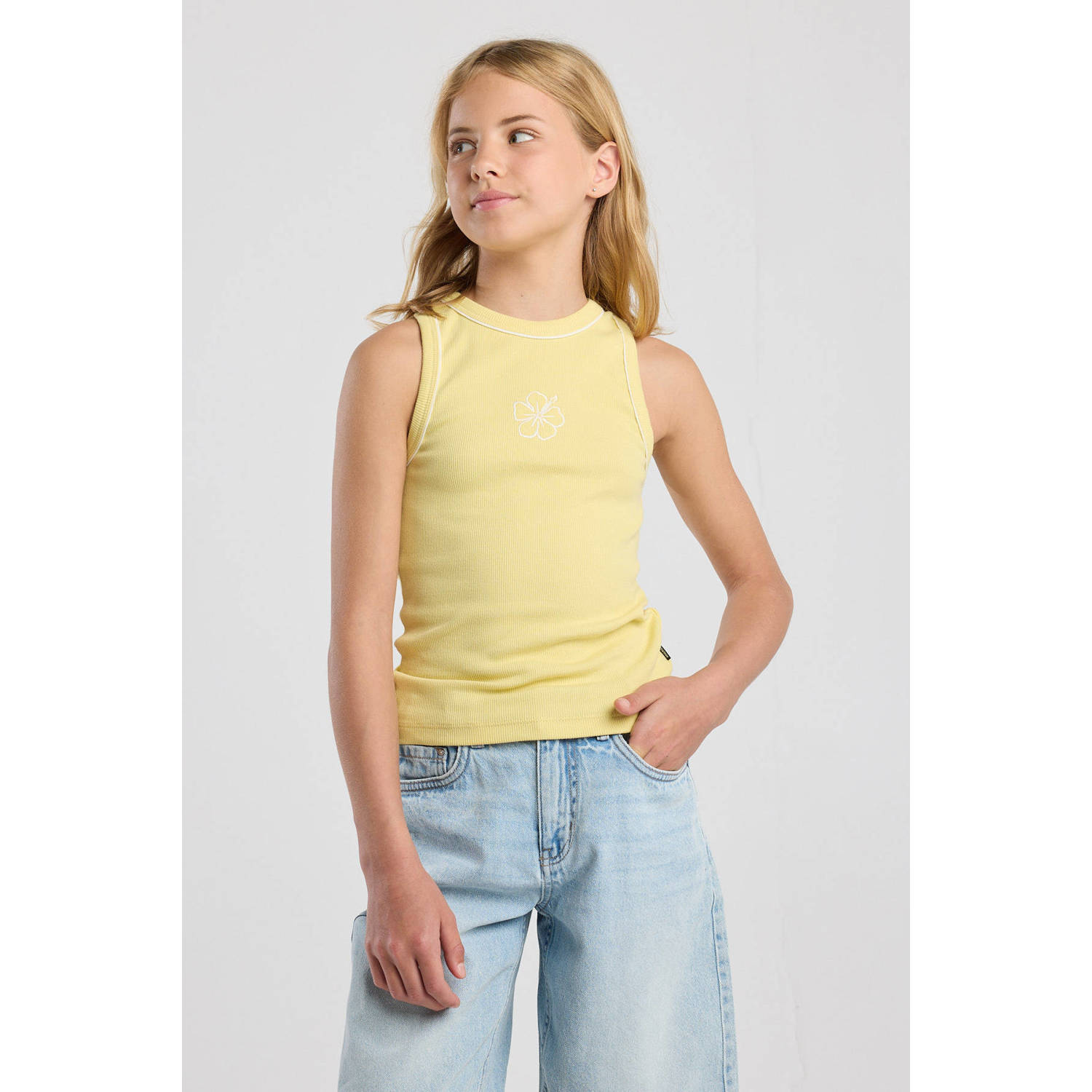 America Today singlet lichtgeel rib gebreid