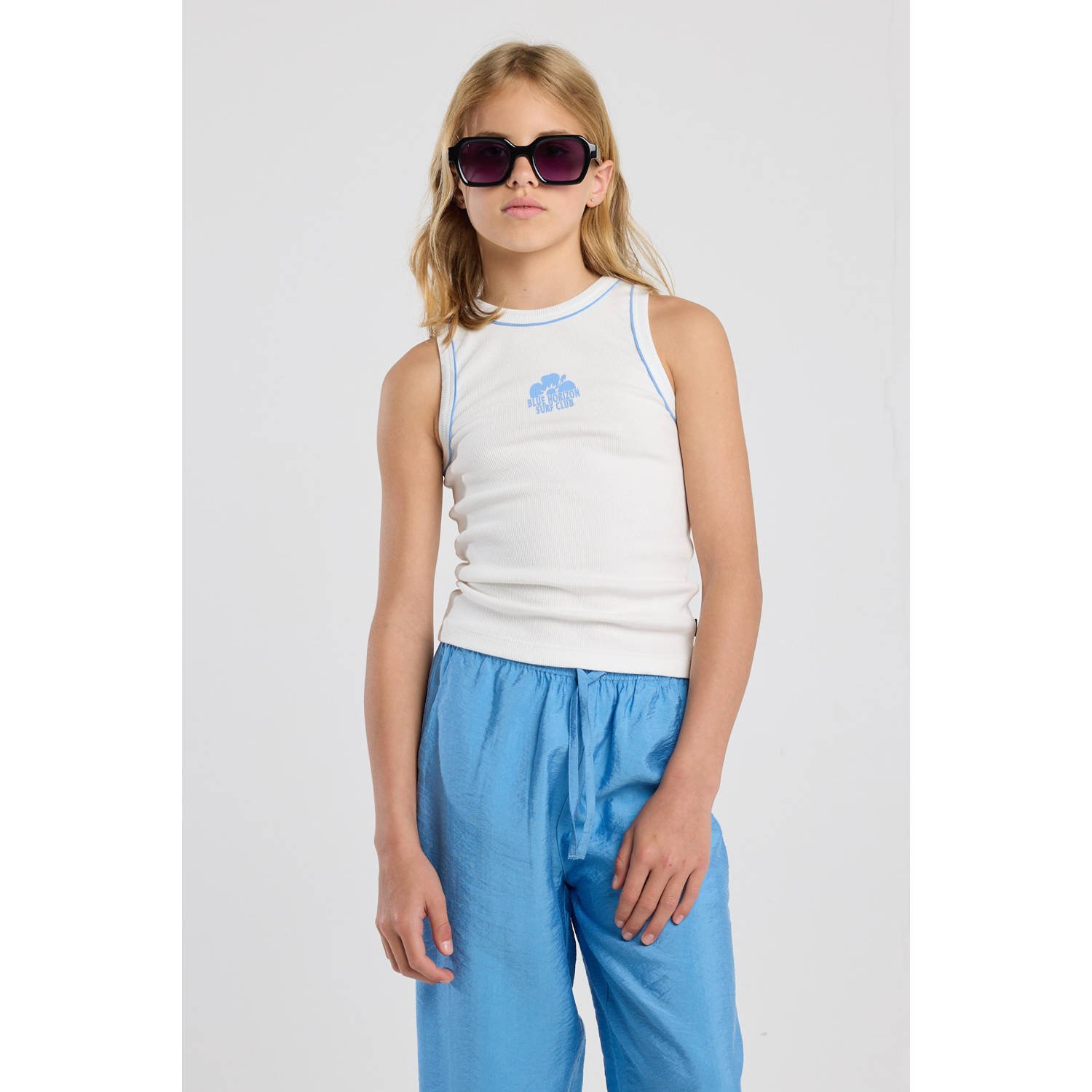 America Today singlet wit rib gebreid