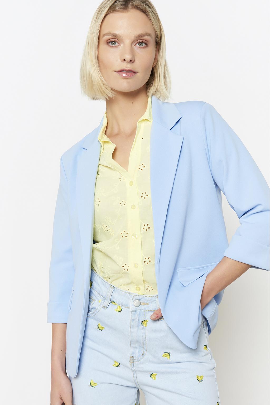 Lichtblauwe dames LOLALIZA regular blazer van polyester met effen, lange mouwen, reverskraag en knoopsluiting