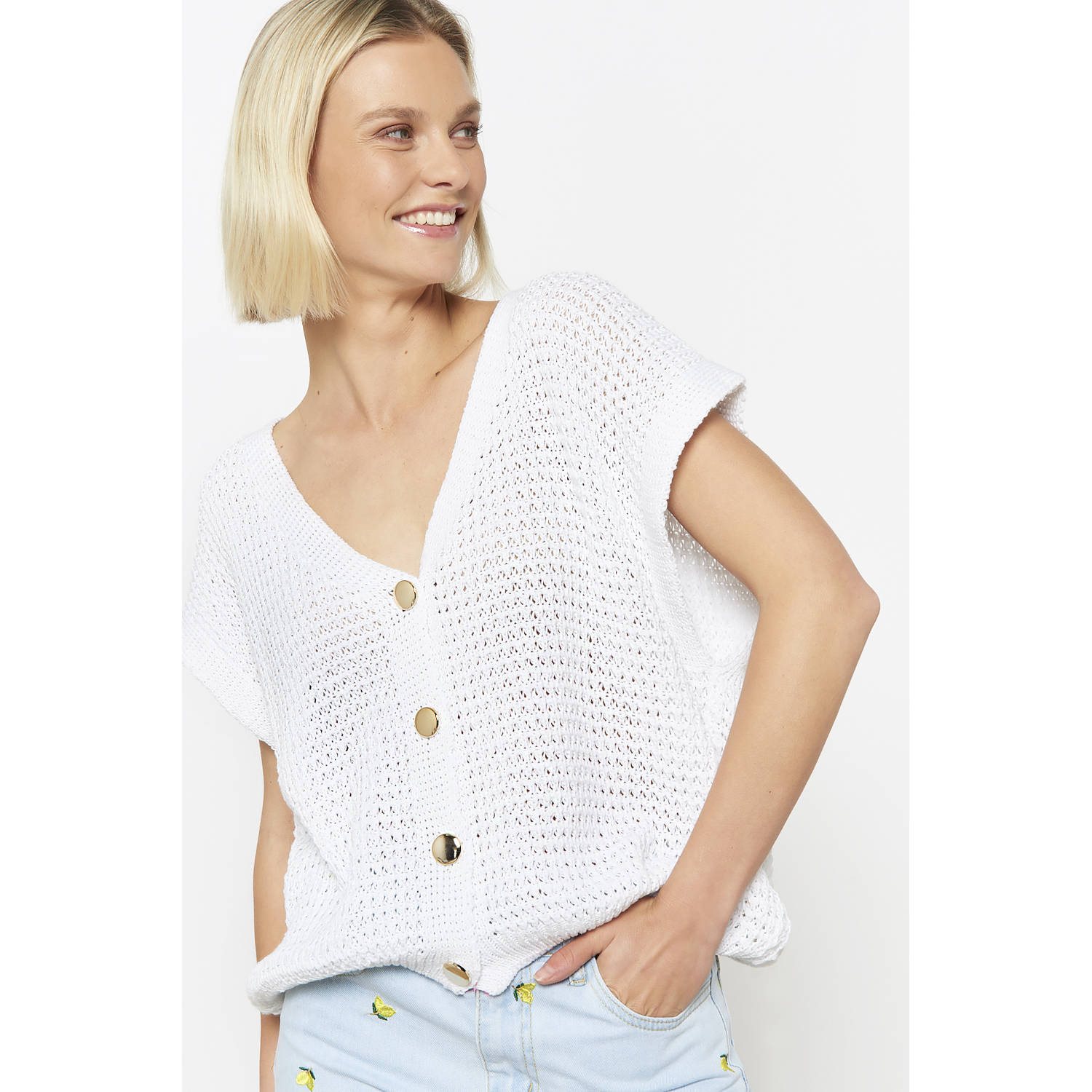 LOLALIZA gebreid vest wit