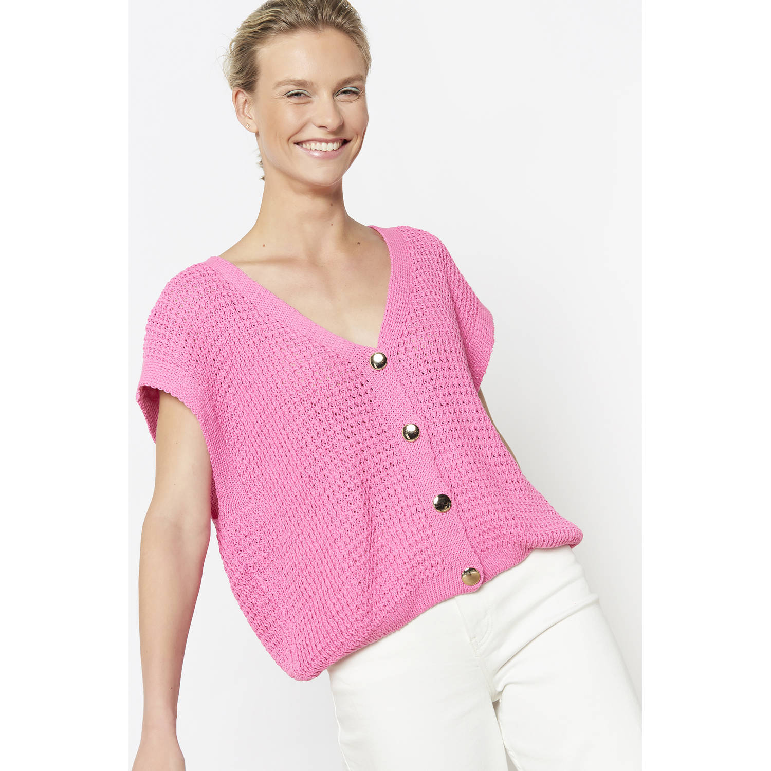 LOLALIZA gebreid vest roze