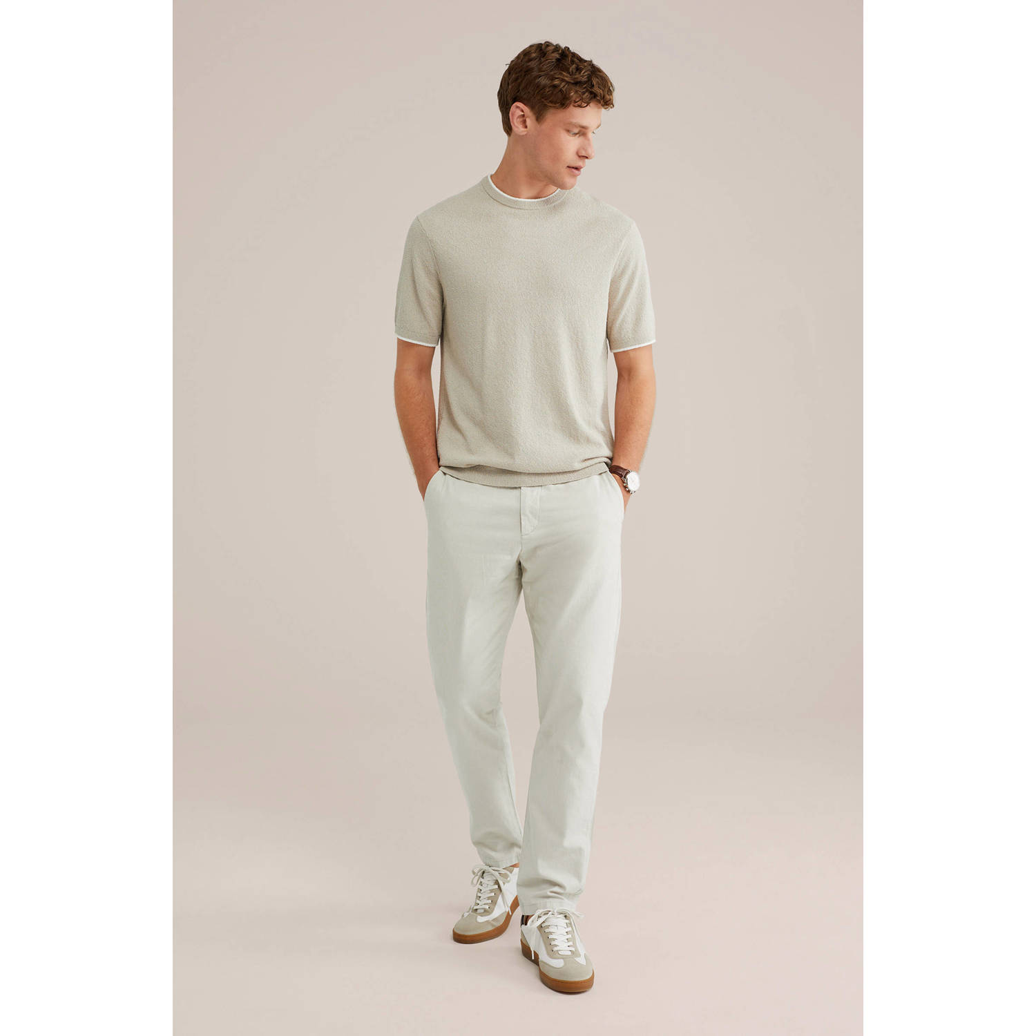 WE Fashion bouclé T-shirt met textuur beige