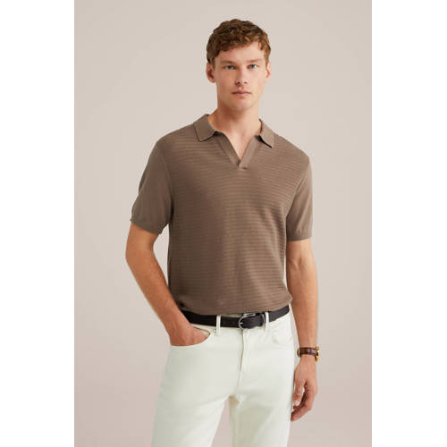 WE Fashion regular polo met ingebreid patroon bruin afbeelding