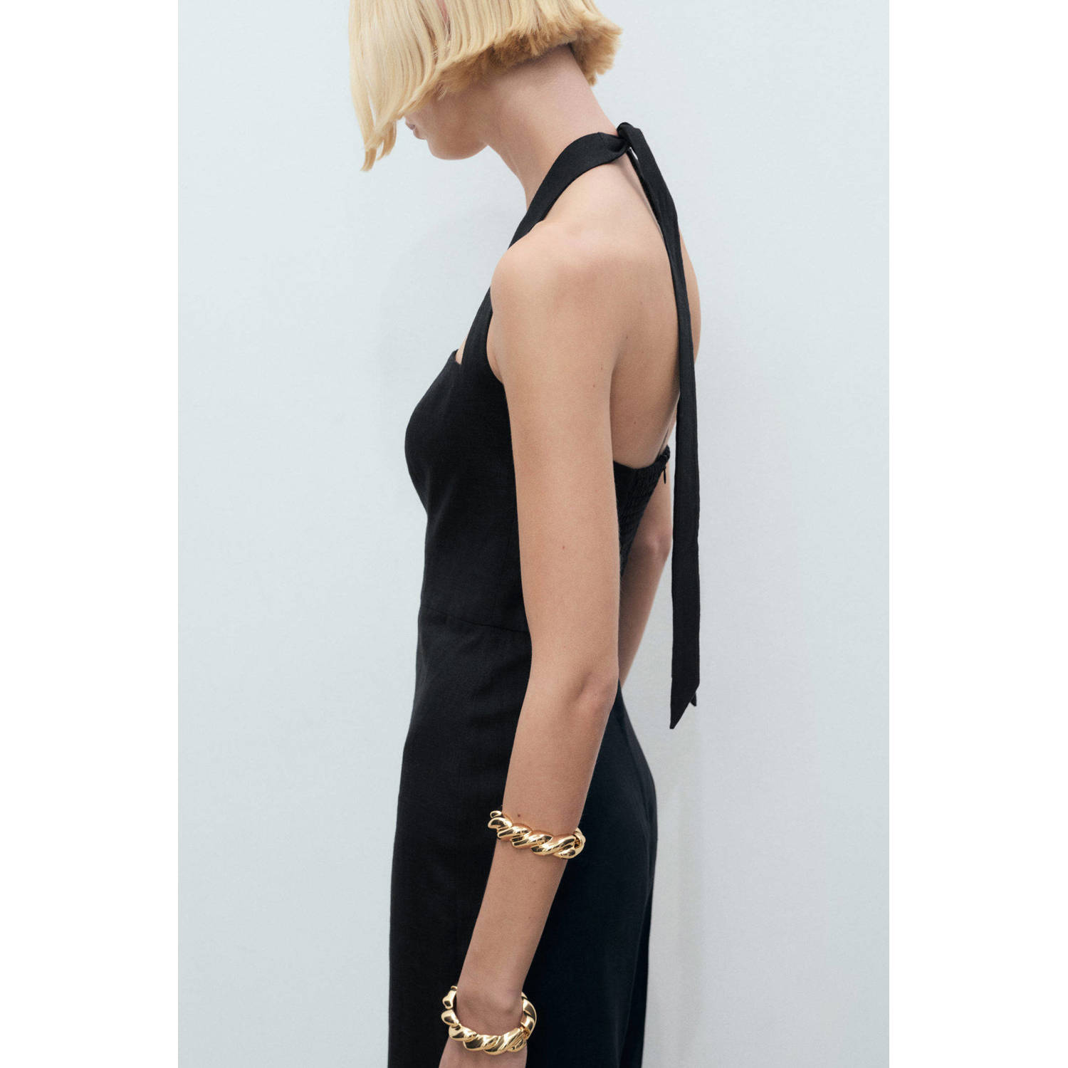 Mango linnen zwart wide leg jumpsuit