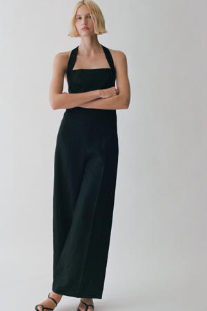 linnen zwart wide leg jumpsuit
