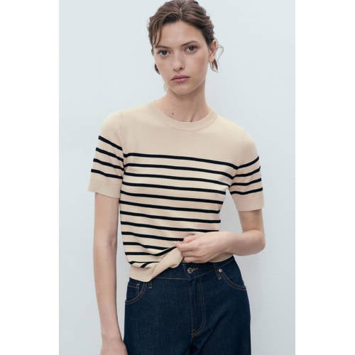 Mango top beige fijn gebreid afbeelding