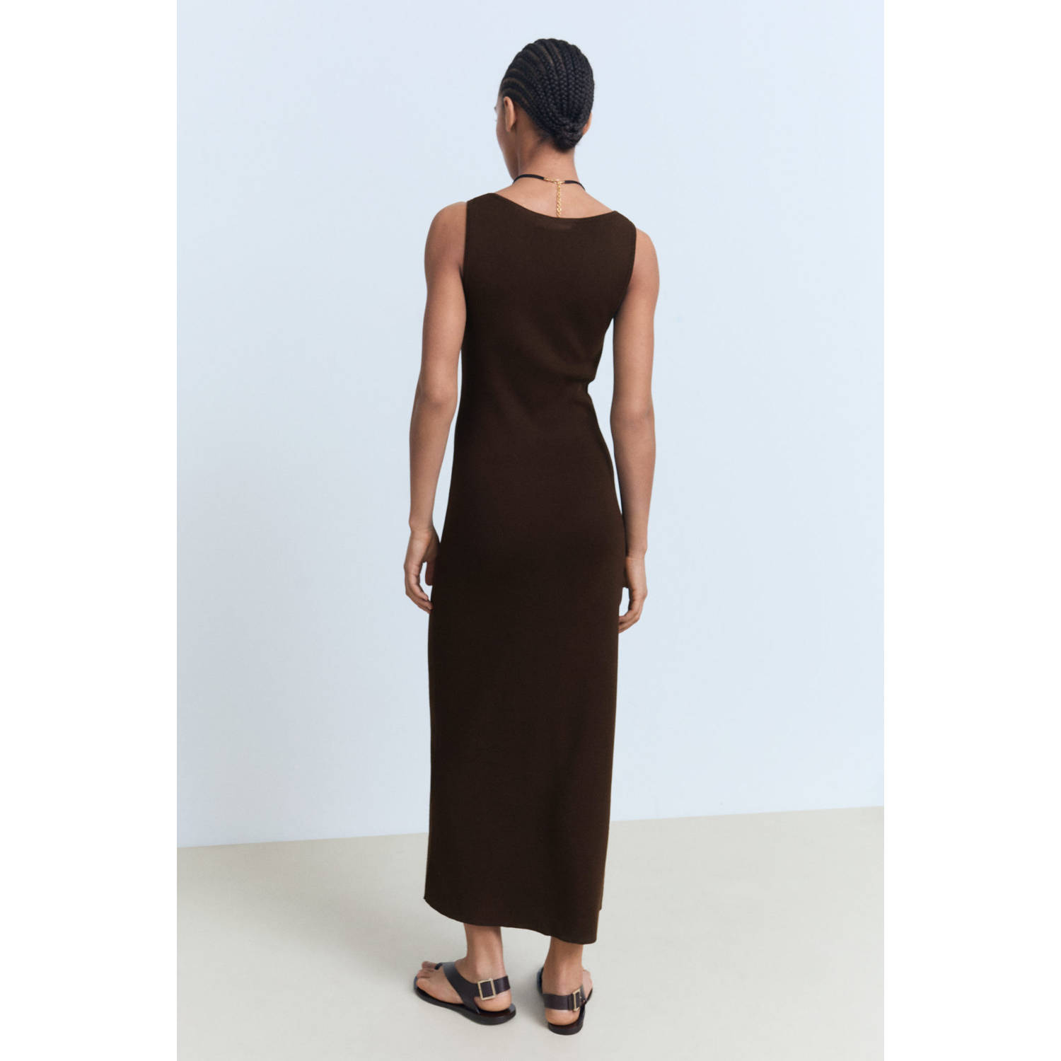 Mango midi jurk donkerbruin