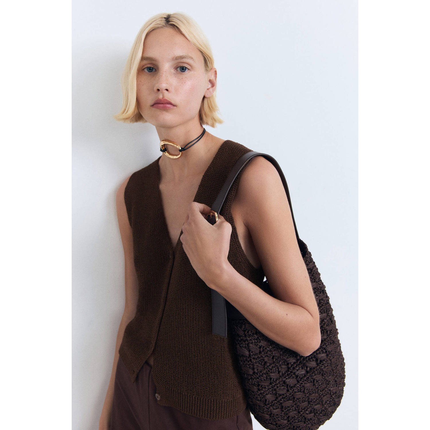 Mango gilet donkerbruin