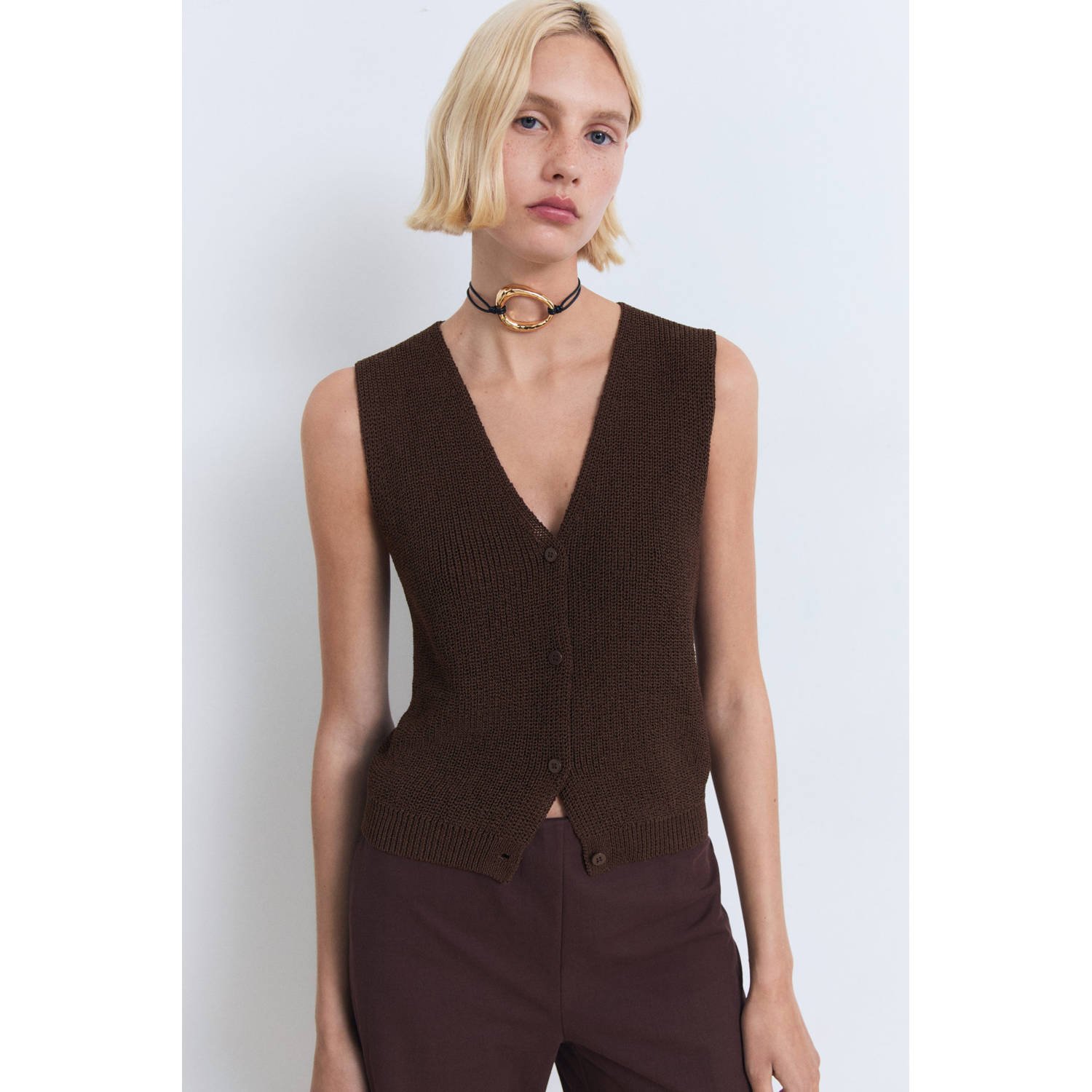 Mango gilet donkerbruin
