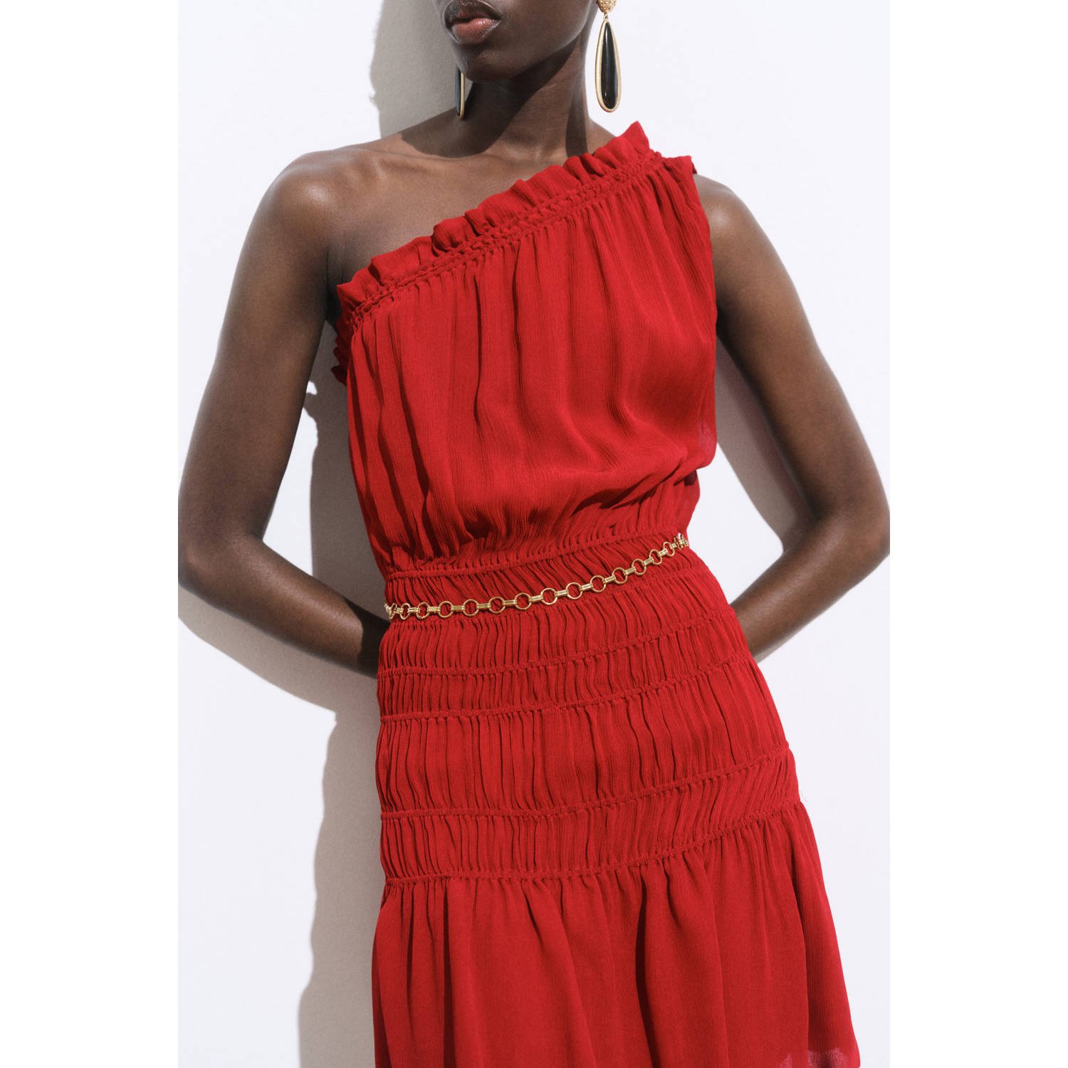 Mango one shoulder jurk rood