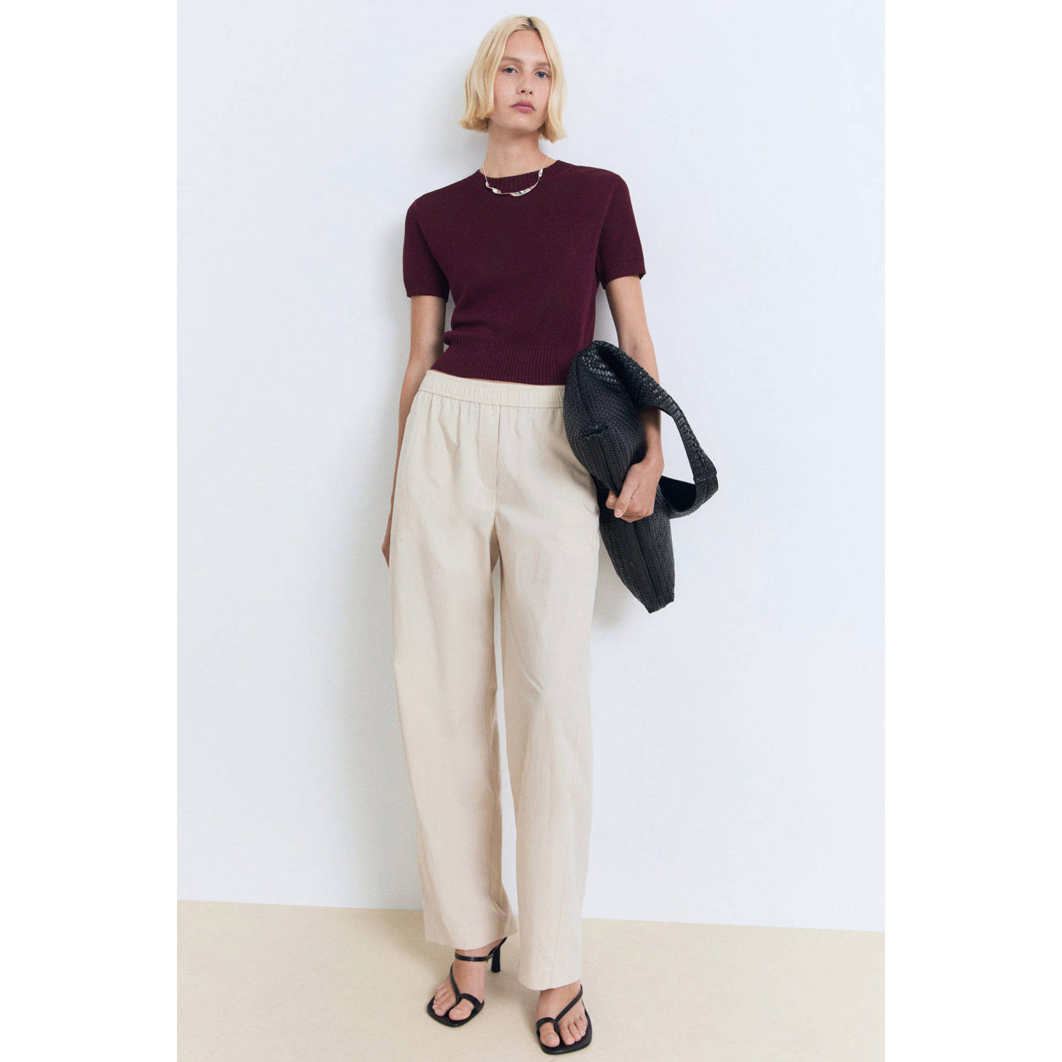 Mango top gebreid donkerrood