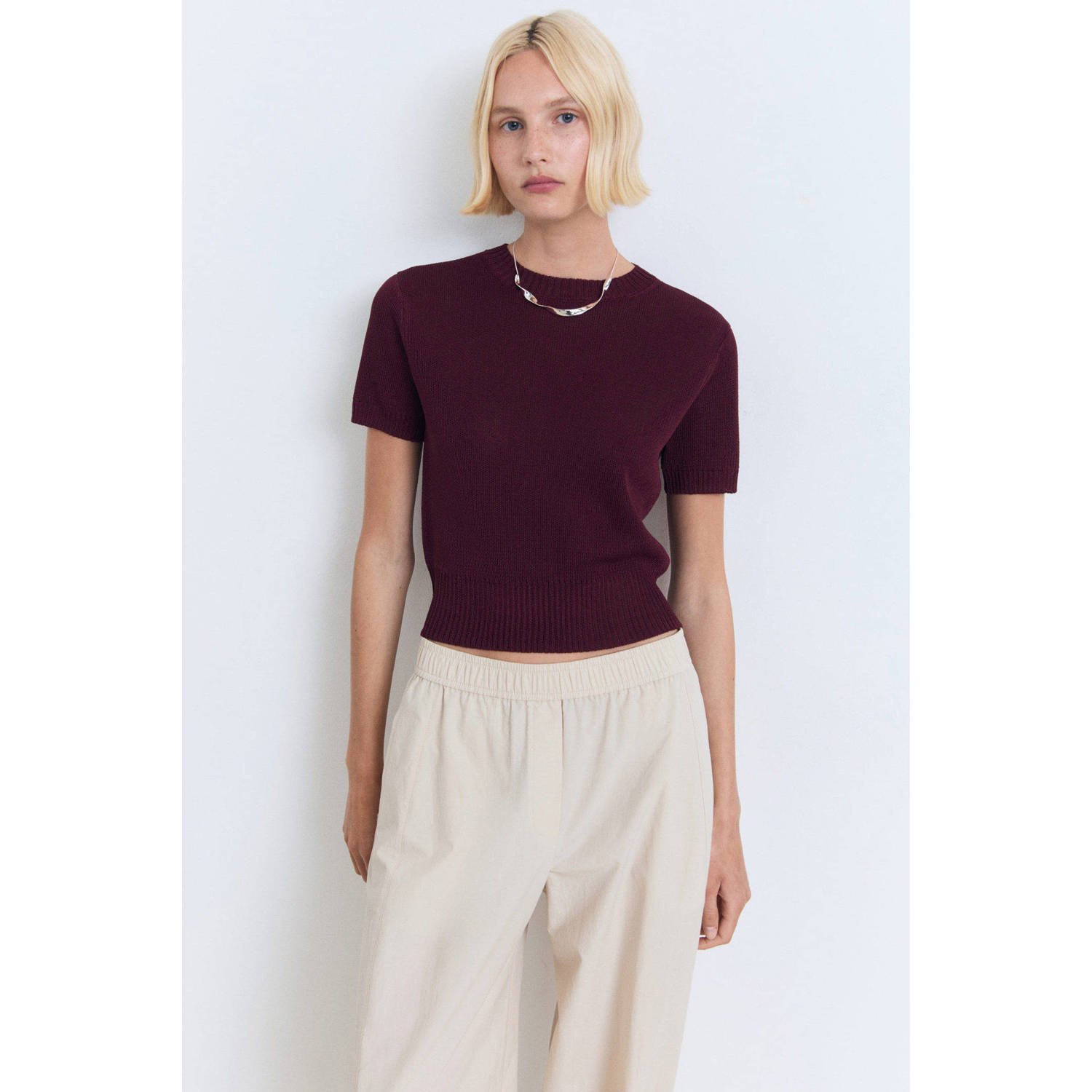 Mango top gebreid donkerrood