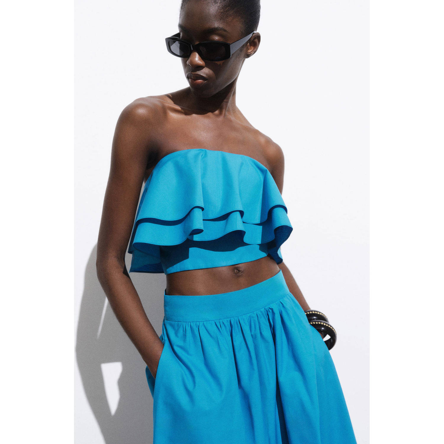Mango off shoulder top blauw