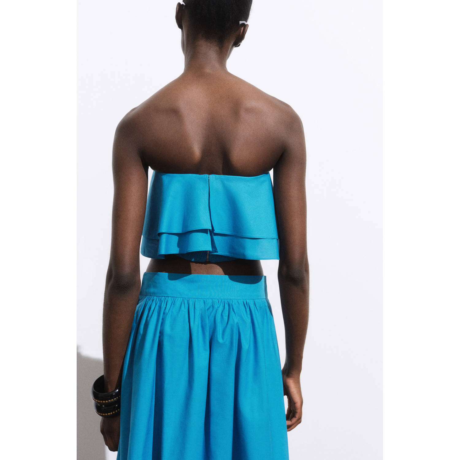 Mango off shoulder top blauw