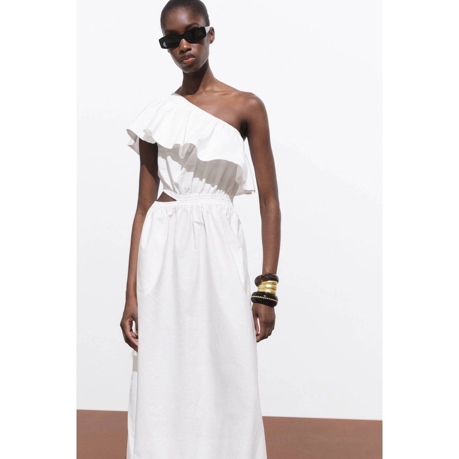 Mango one shoulder jurk wit