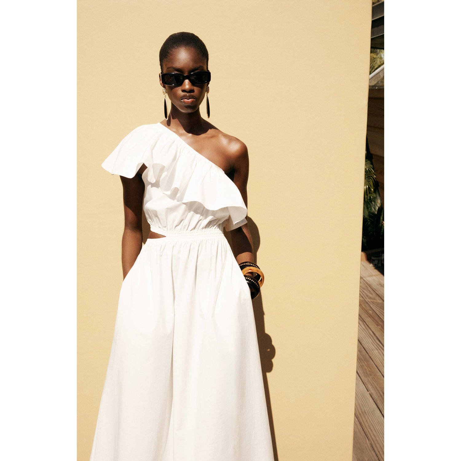 Mango one shoulder jurk wit