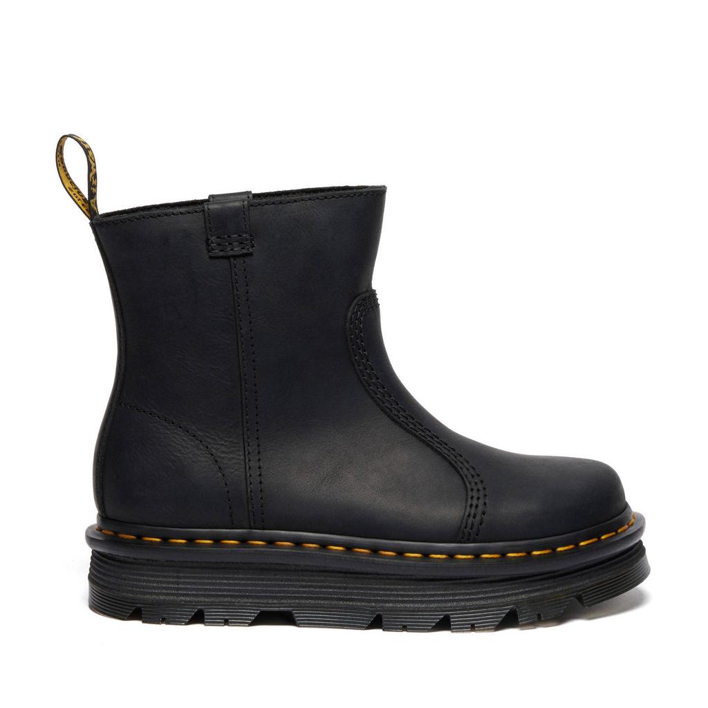 Donkergrijs en zwarte dames Dr. Martens ZebZag Rigger Rigger leren enkelboots Black Wyoming van leer l