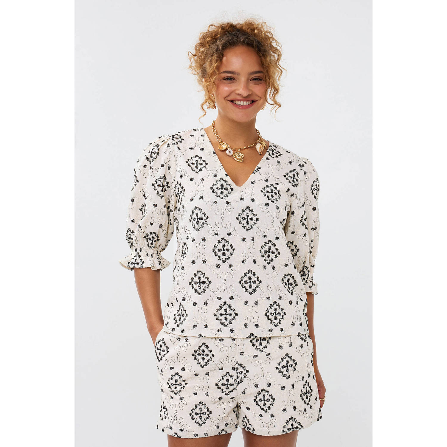 Ydence linnen straight high waist casual short ecru