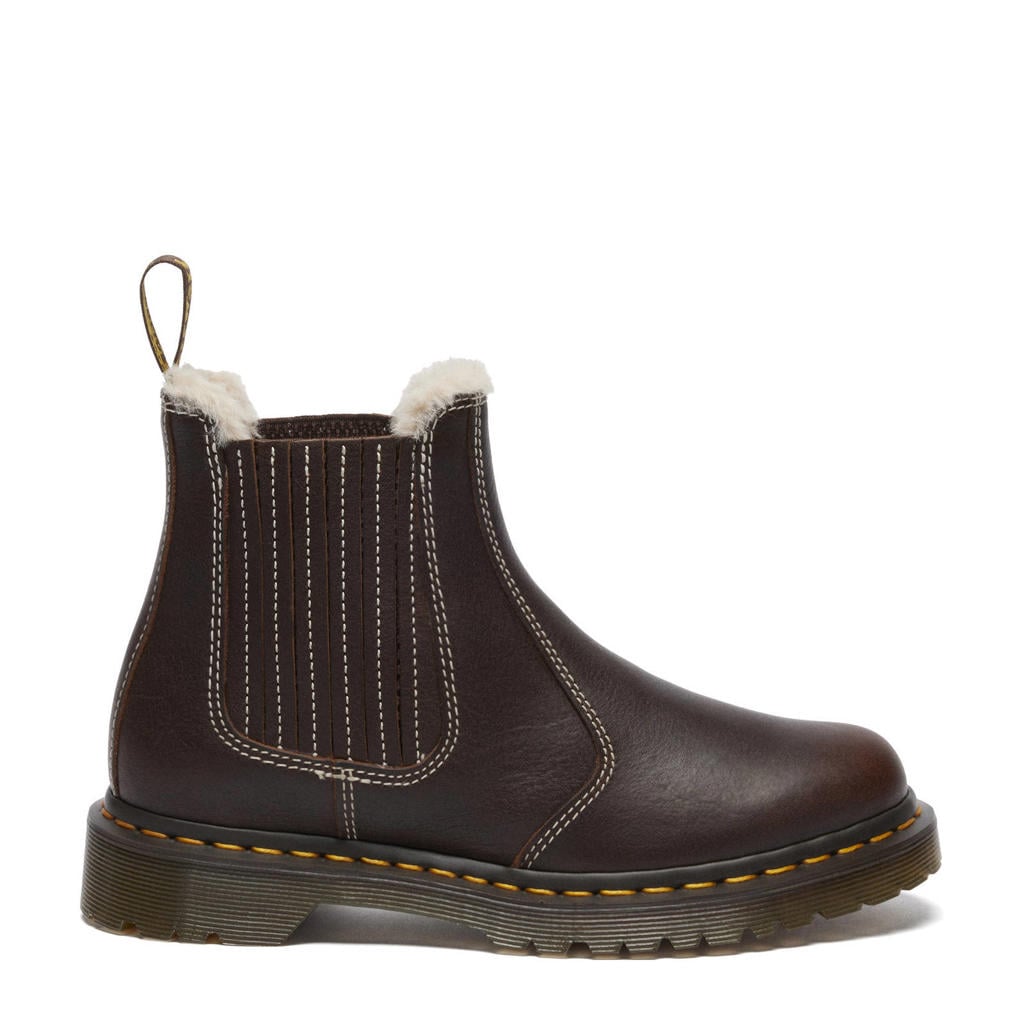 Bruin en zwarte dames Dr. Martens 2976 Leonore II gevoerde leren chelsea boots Dark Brown Grizzly met elastische inzet