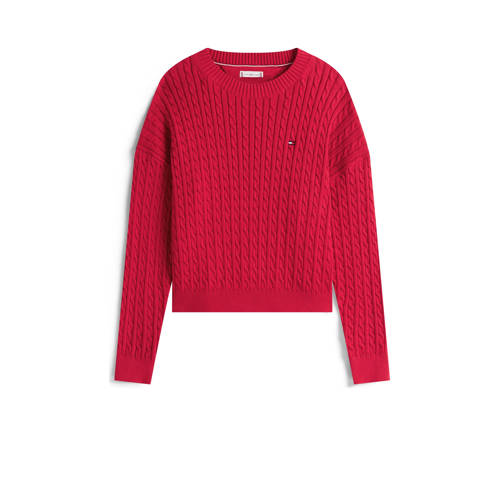 Tommy Hilfiger gebreide trui rood met kabels afbeelding