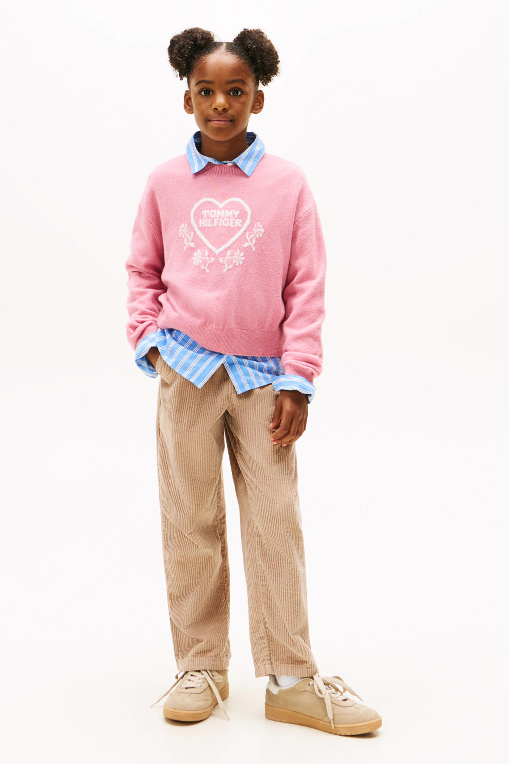 Roze meisjes Tommy Hilfiger sweater van katoen met printopdruk, lange mouwen en ronde hals