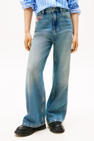 high waist wide leg jeans medium blue denim