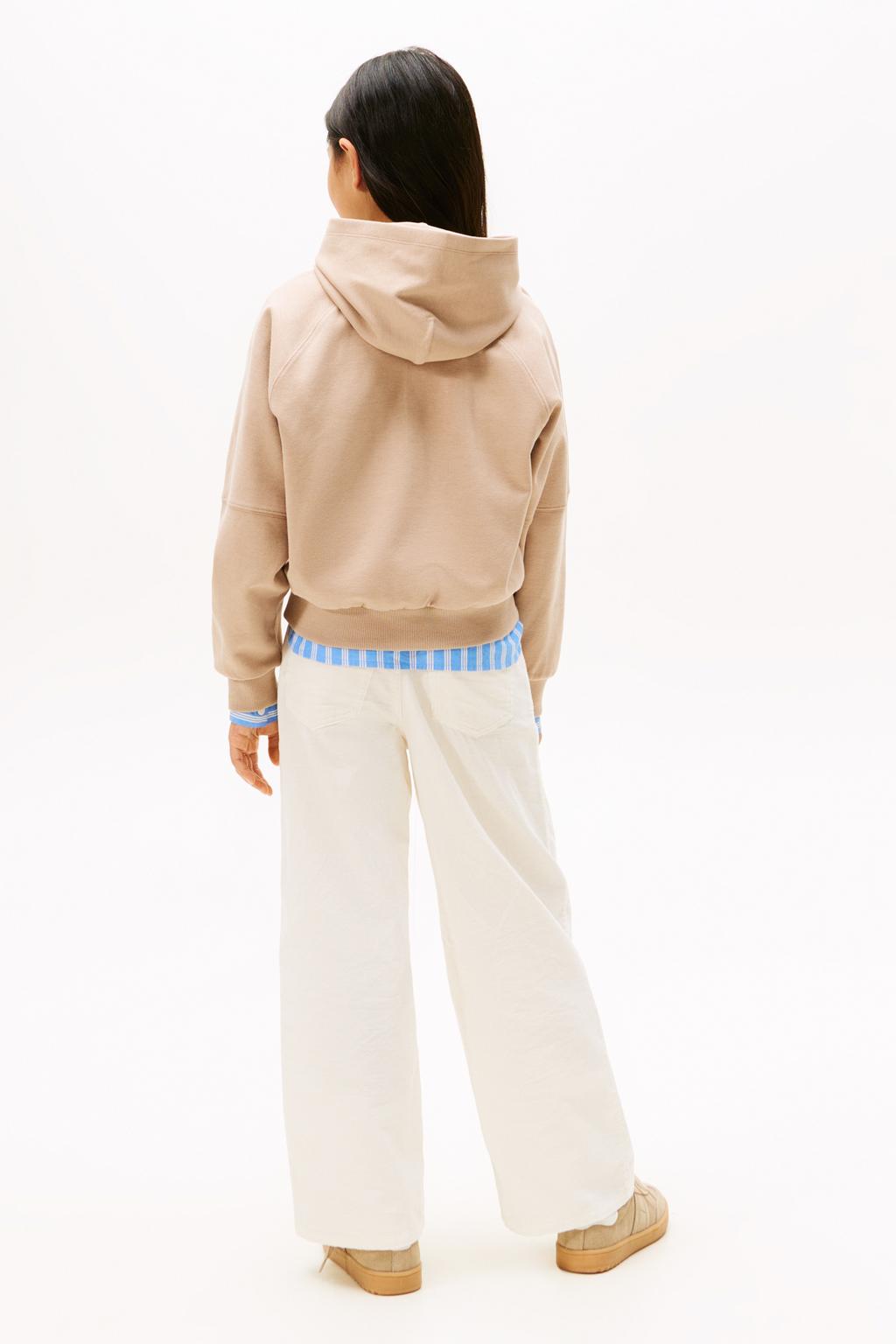 Beige meisjes Tommy Hilfiger hoodie van katoen met printopdruk, lange mouwen en capuchon