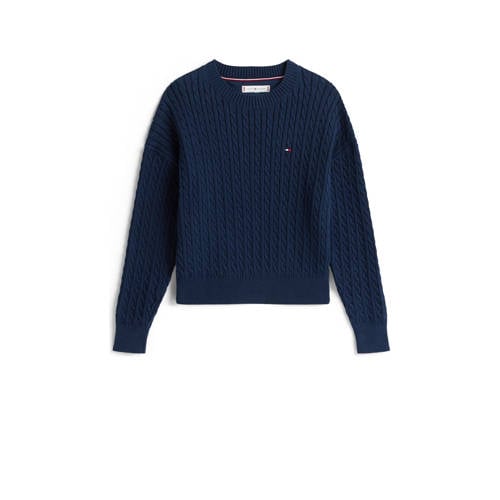 Tommy Hilfiger gebreide trui marine met kabels afbeelding
