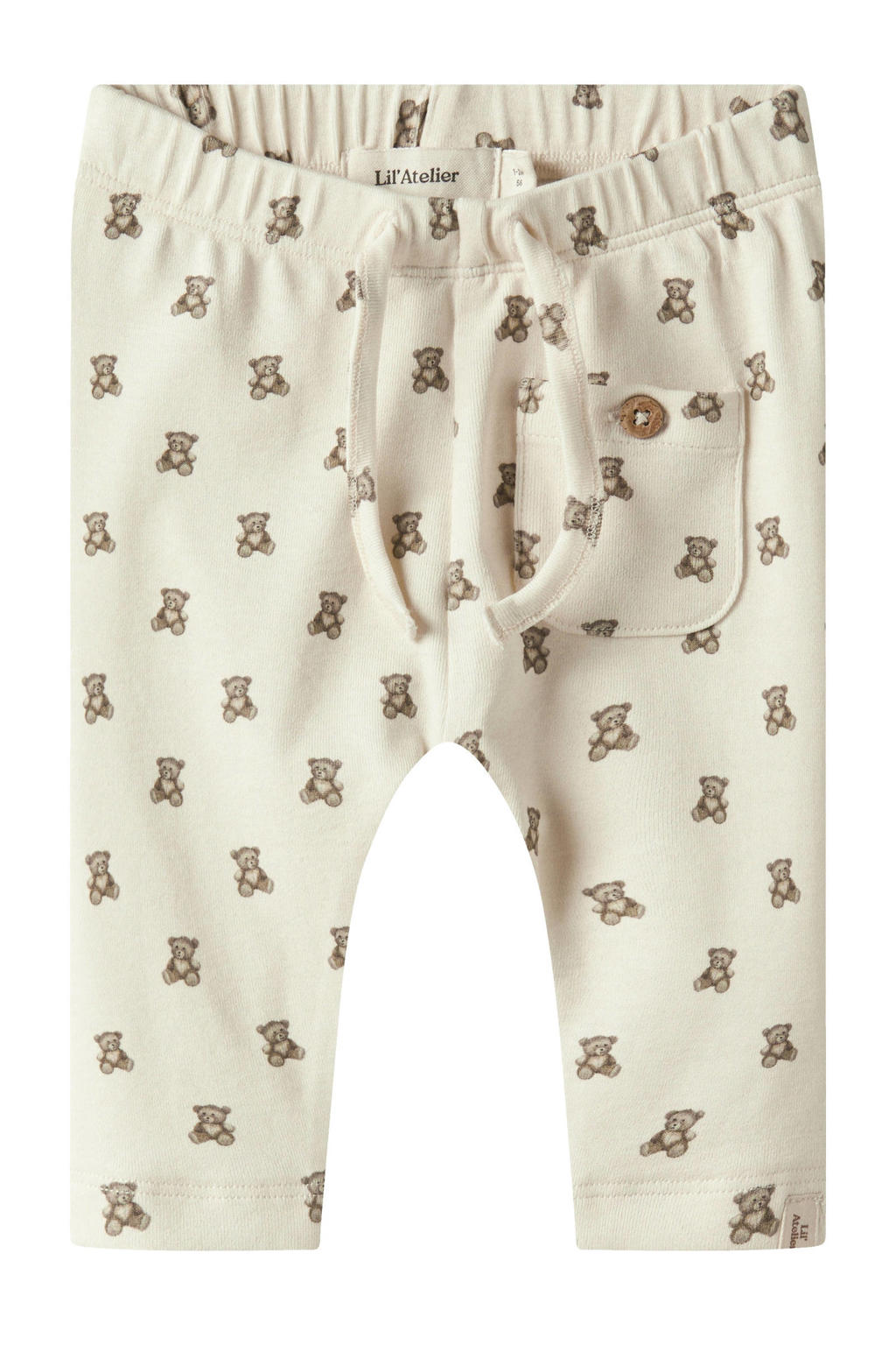 Ecru en bruine LIL' ATELIER BABY babybroek van katoen met regular fit en elastische tailleband met koord