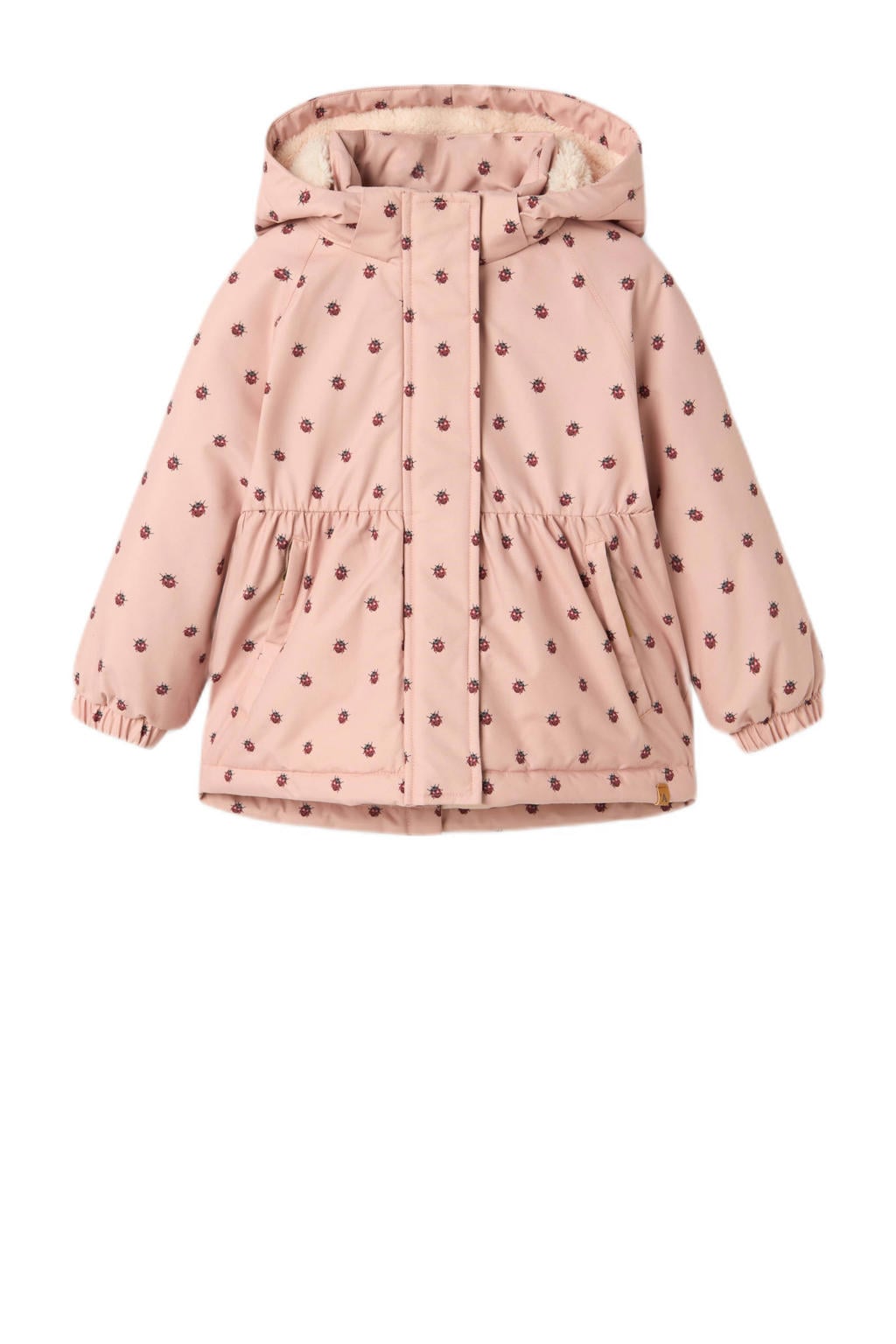 Roze meisjes LIL' ATELIER MINI winterjas van polyester met lange mouwen, capuchon en rits- en drukknoopsluiting