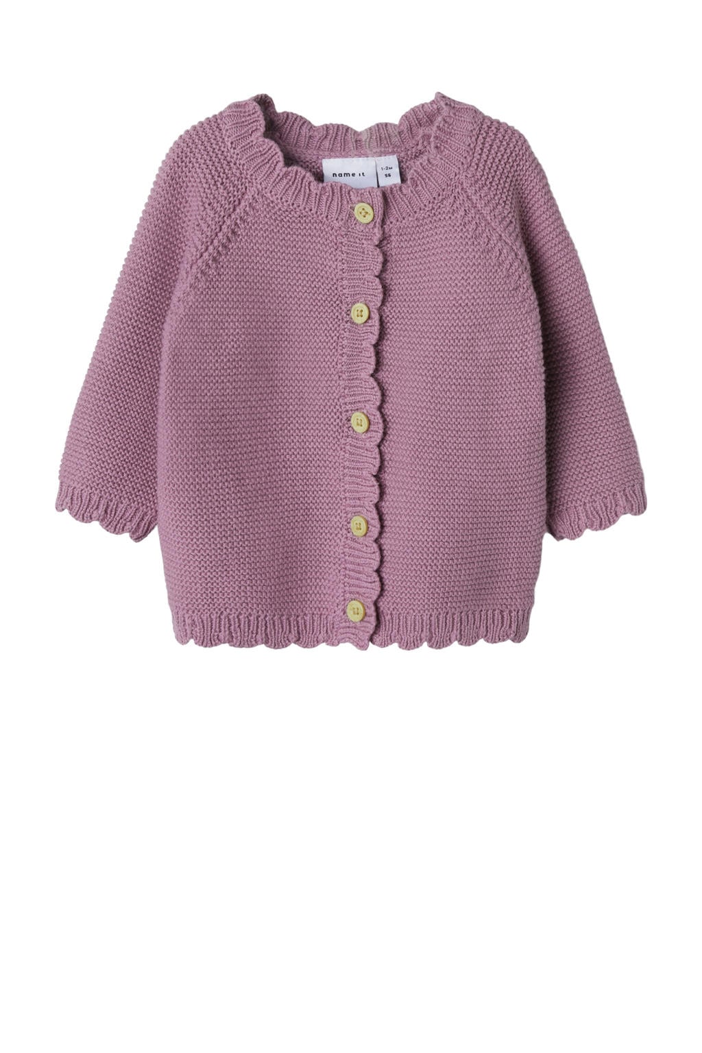 Oudroze meisjes NAME IT BABY vest fijn gebreid van katoen met effen, lange mouwen, ronde hals en knoopsluiting