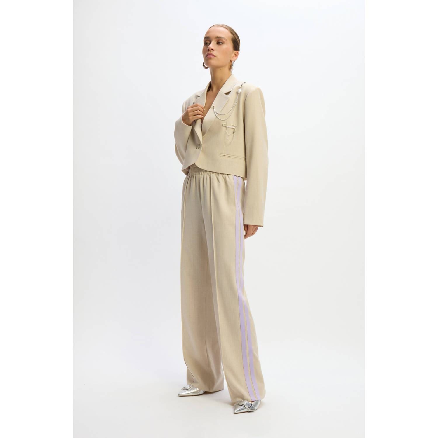 Refined Department wide leg regular waist broek lichtgrijs