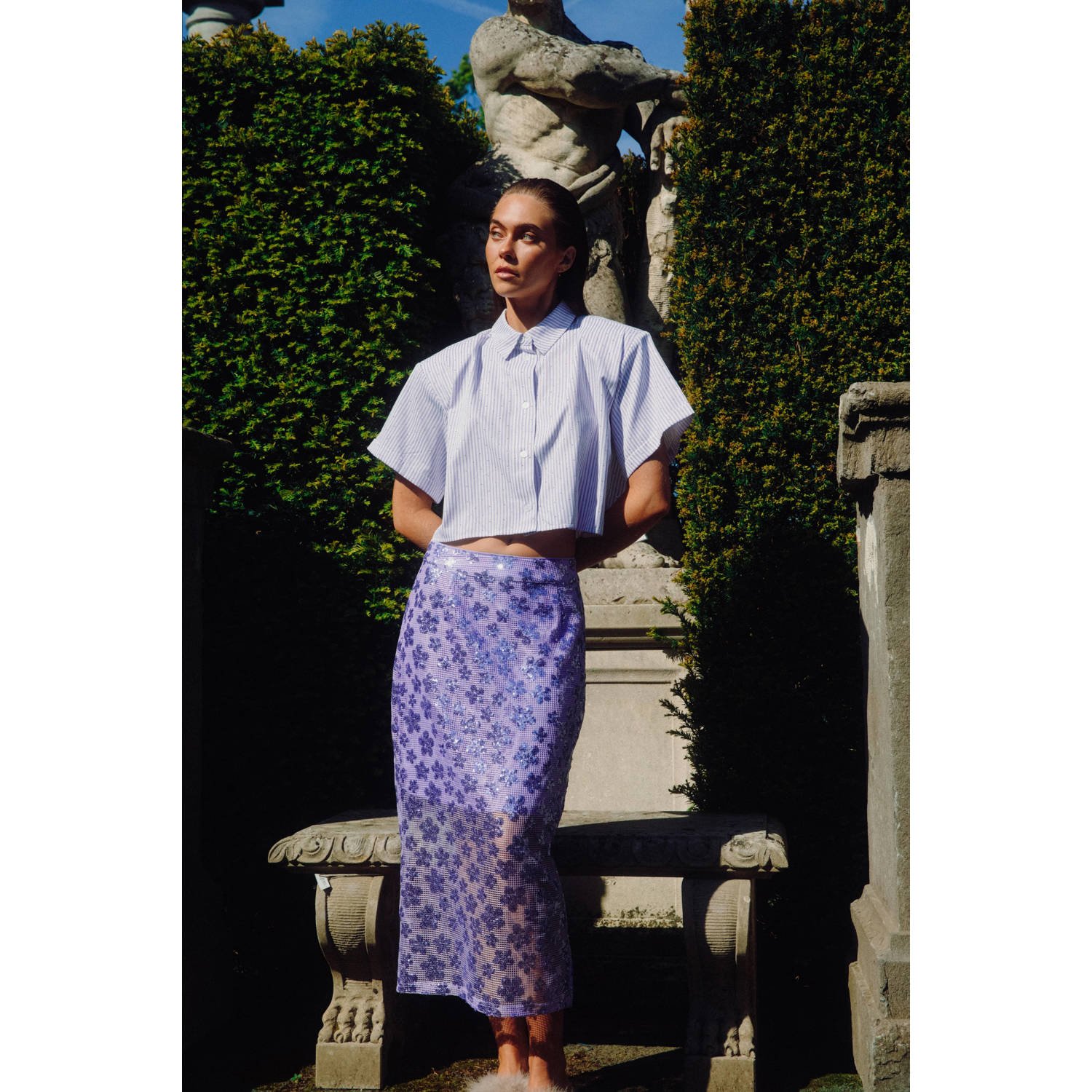 Refined Department midi rok met pailletten paars