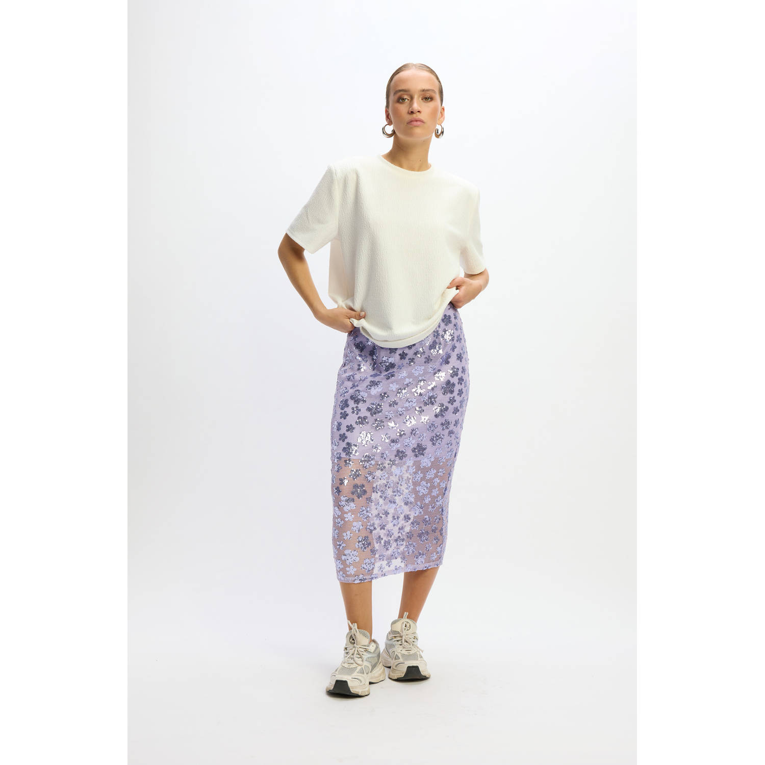 Refined Department midi rok met pailletten paars