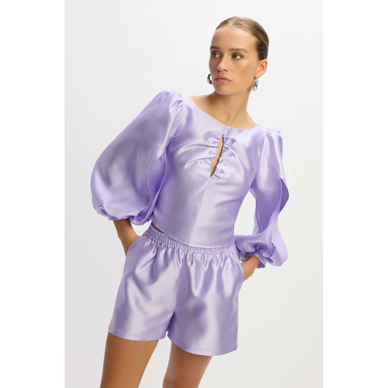 Refined Department wide leg regular waist casual short paars