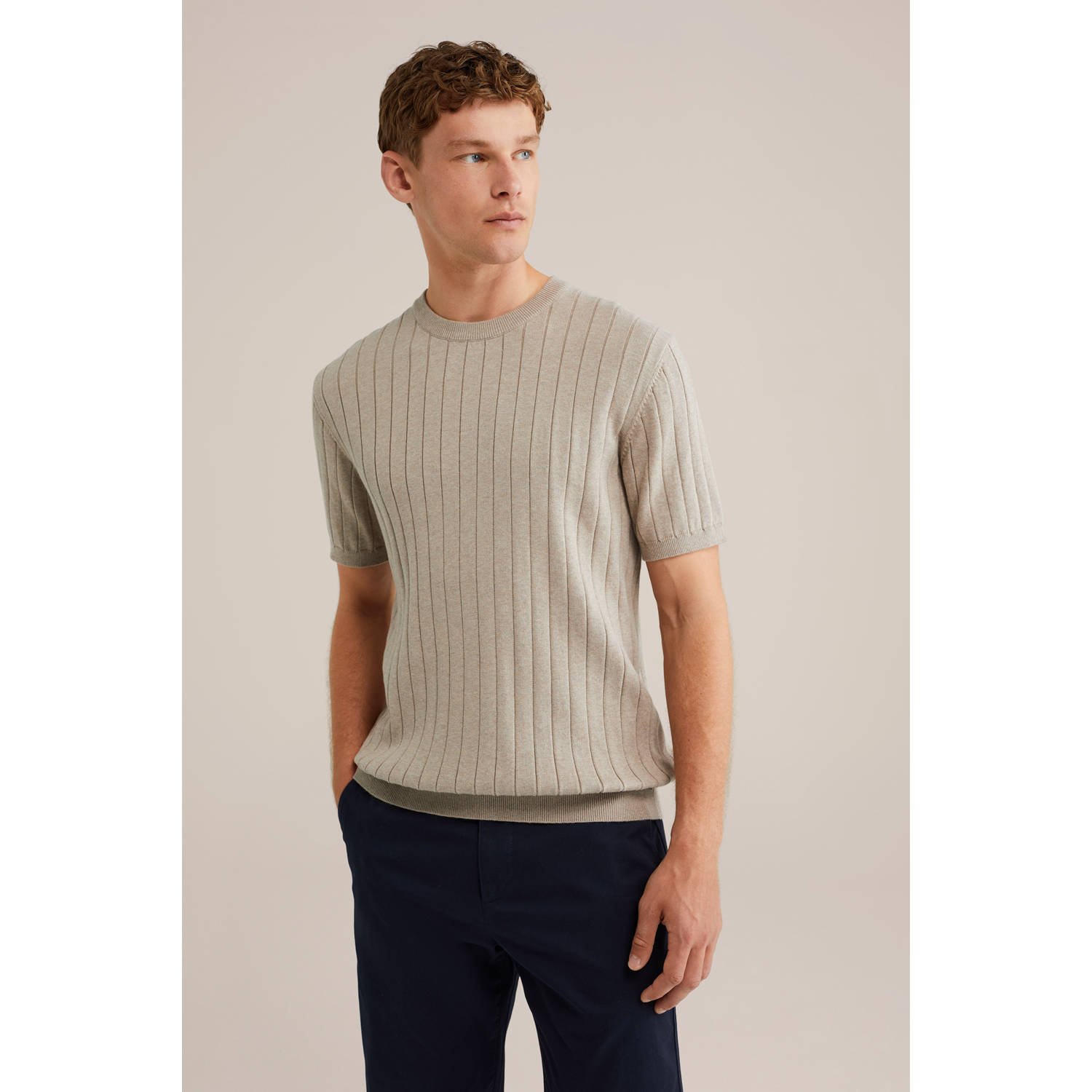 WE Fashion T-shirt fijn gebreid zand