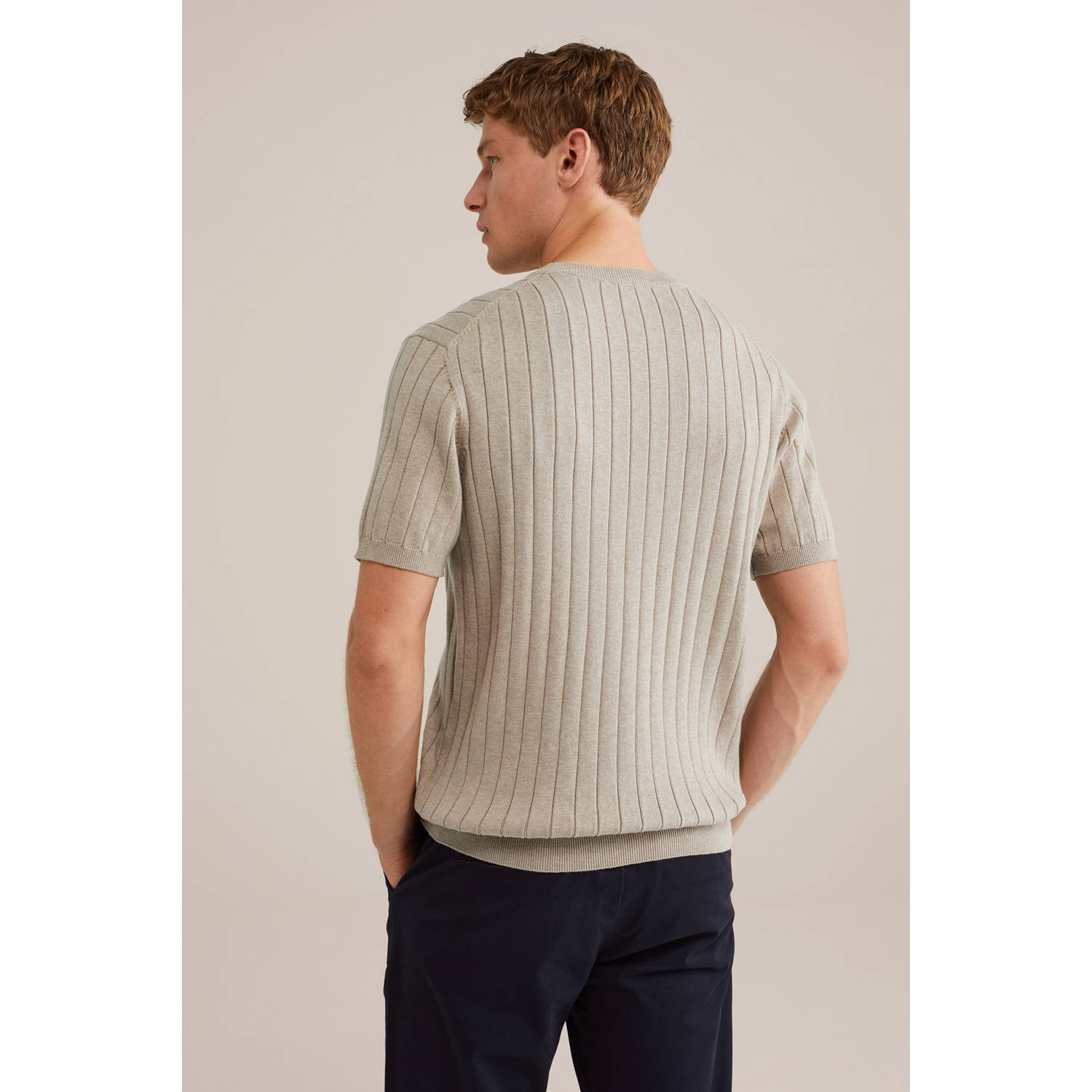 WE Fashion T-shirt fijn gebreid zand