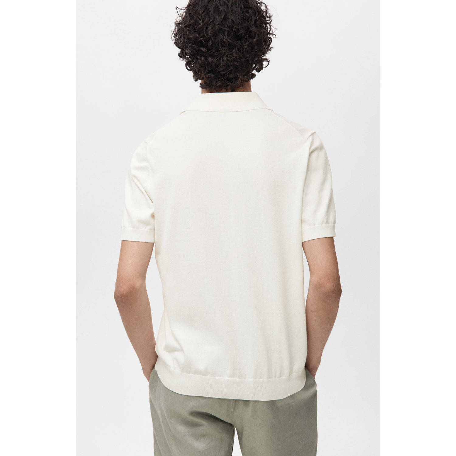 Mango Man regular polo fijn gebreid ecru