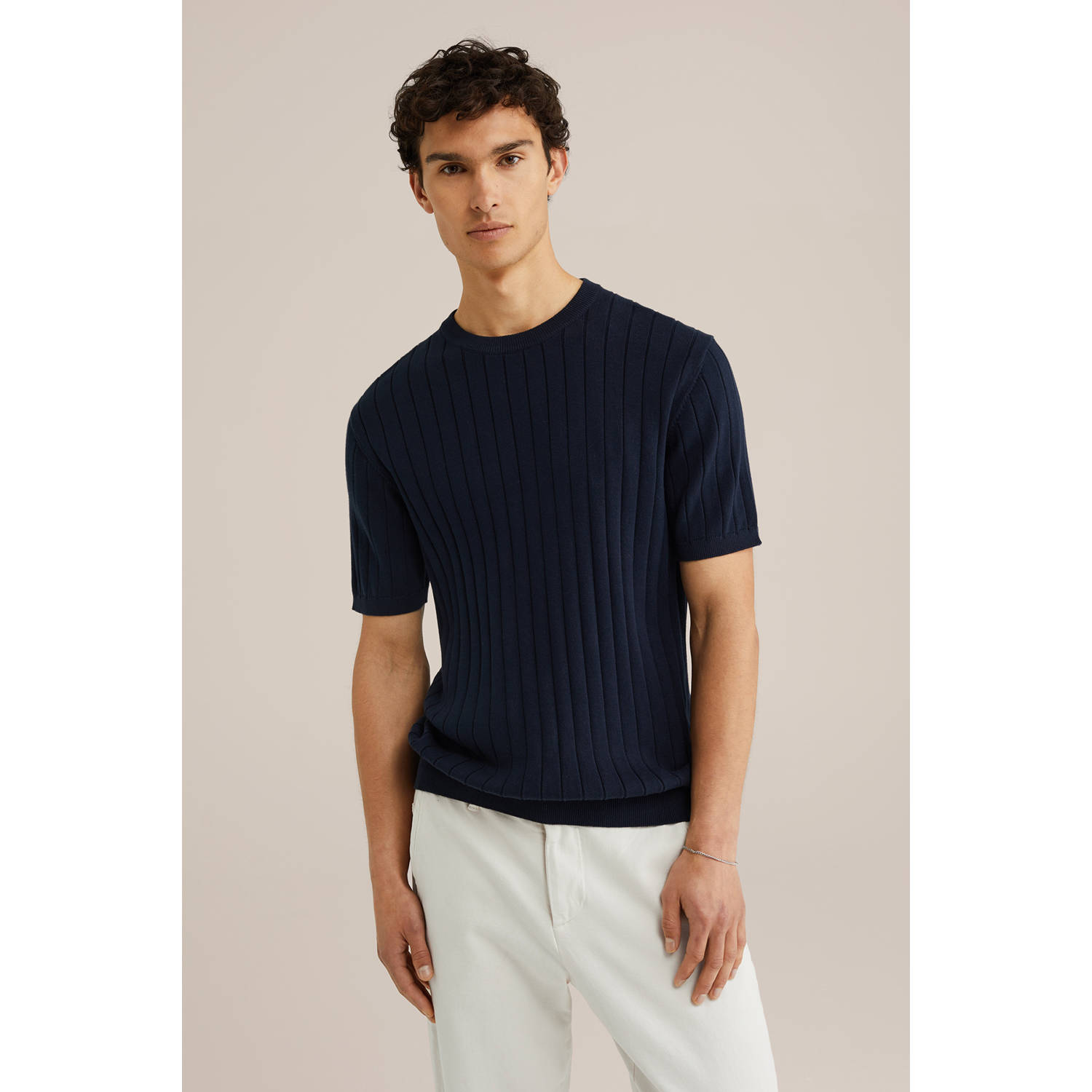 WE Fashion T-shirt fijn gebreid donkerblauw